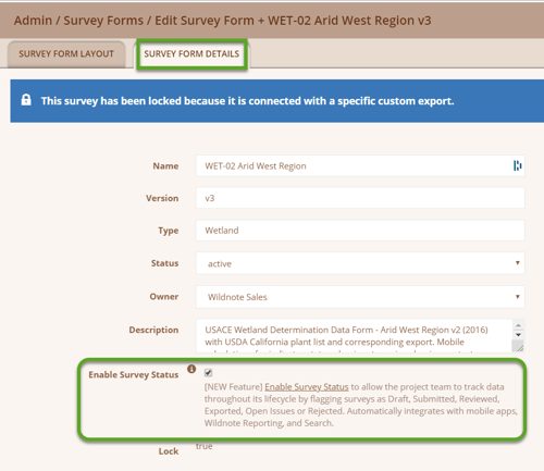 Enable Survey Status